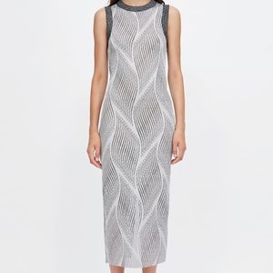 Gray/Silver Jacquard Dress with Metallic Thread